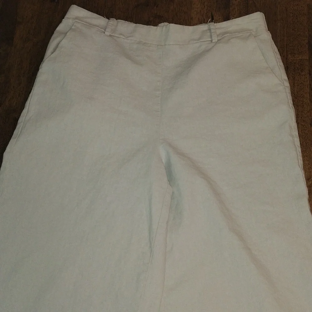 Joie Cream Wide Leg Cropped Pull On Elastic Waist Linen Blend Pants Lagenlook L